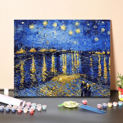 数字油画di手工填充梵高自画像风景星空星夜手绘水彩涂色油彩画