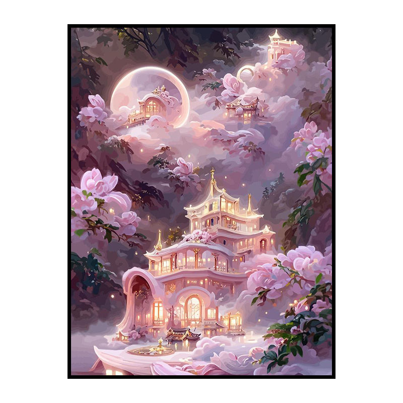 西贝家玫瑰城堡数字油画diy材料治愈风景手绘填遮电表油彩装饰画