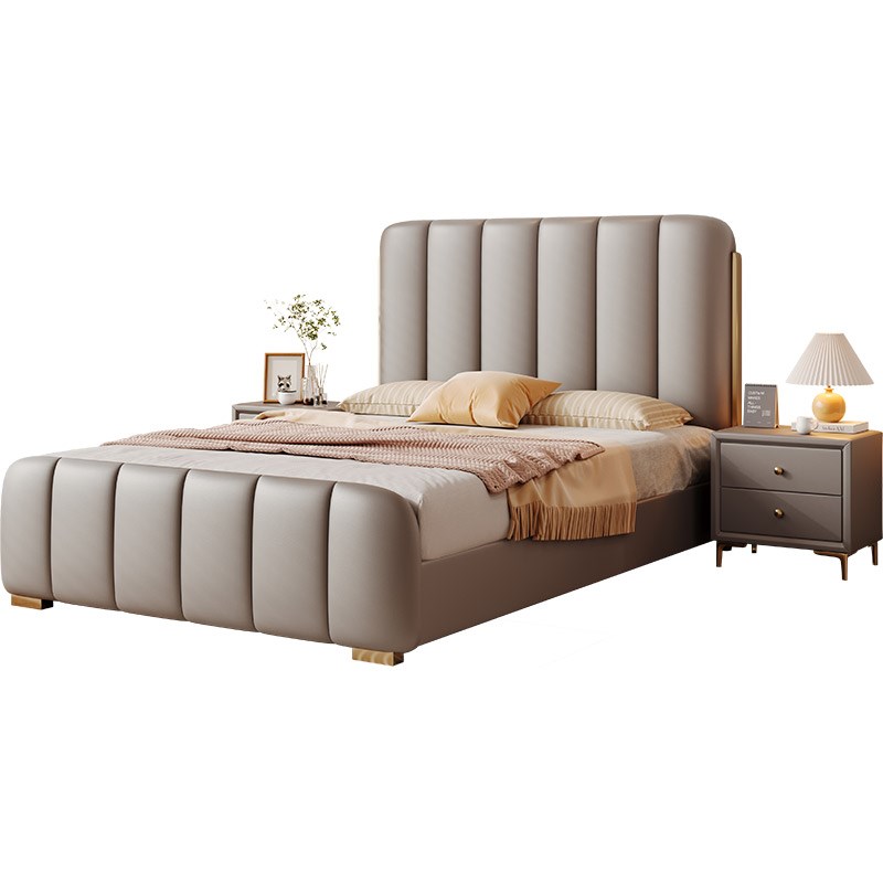 儿童床男孩 真皮床 单双人床小户型1.2米m白色1.35主卧储物高箱床