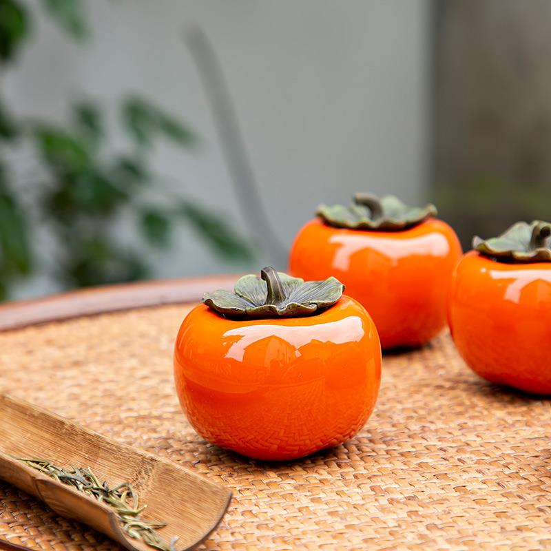 柿柿如意陶瓷茶叶柿子罐小号普洱红绿茶叶罐送礼喜糖罐结婚定logo