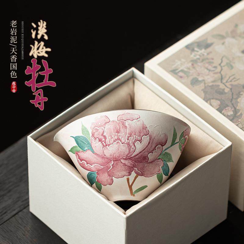 老岩泥白泥牡丹公道杯中式陶瓷功夫茶具匀茶杯复古分茶器茶道配件