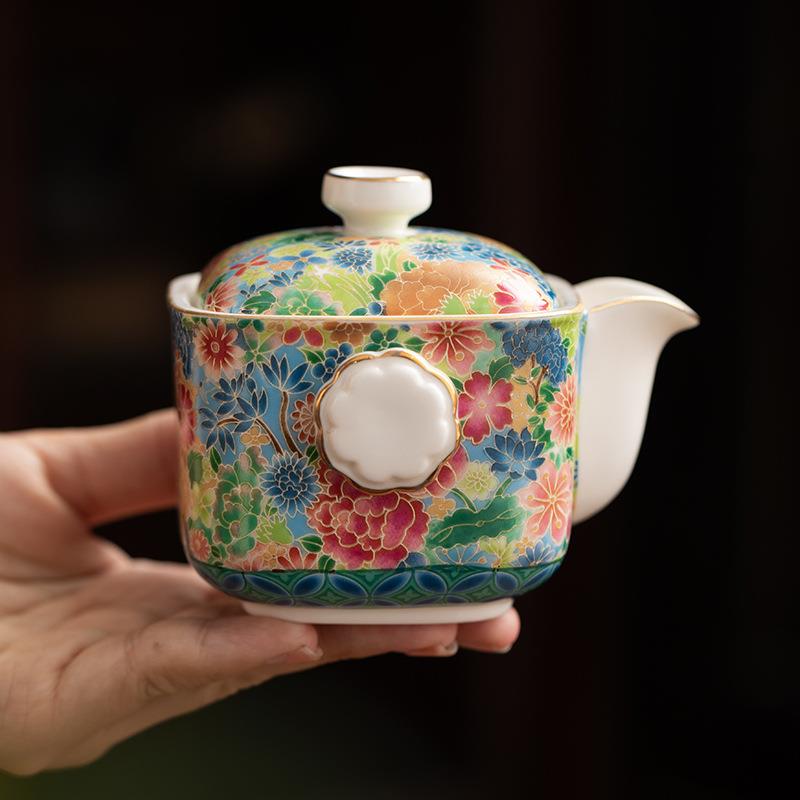 新款珐琅彩茶壶女士专用万花陶瓷茶具泡茶壶家用高颜值手抓壶高档