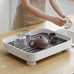 简约家用茶盘茶杯托盘长方形现代小型客厅储水塑料水杯子沥水盘台