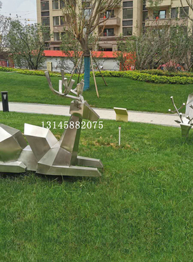 不锈钢金属梅花鹿大型园林景观公园几何切面多面鹿雕塑造型定制做