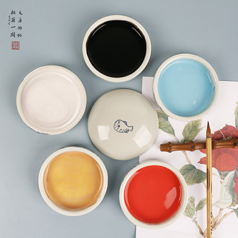 海鱼小号五层水彩水粉国画陶瓷调色盘颜料碟多层颜料盘荷花青花带