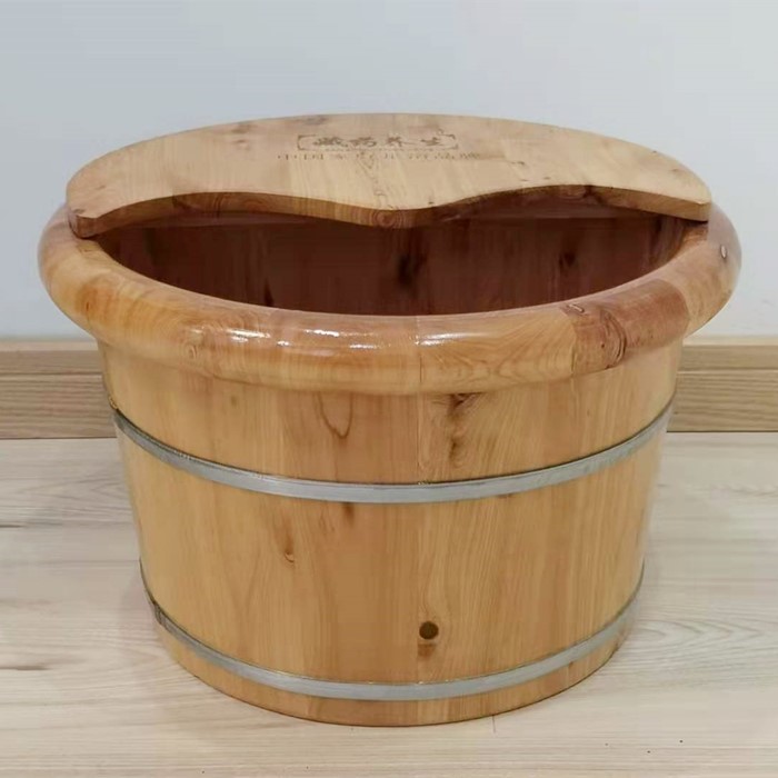 cm圆边香柏木泡脚木桶足三里足浴桶家用洗脚加厚实木足浴盆带盖