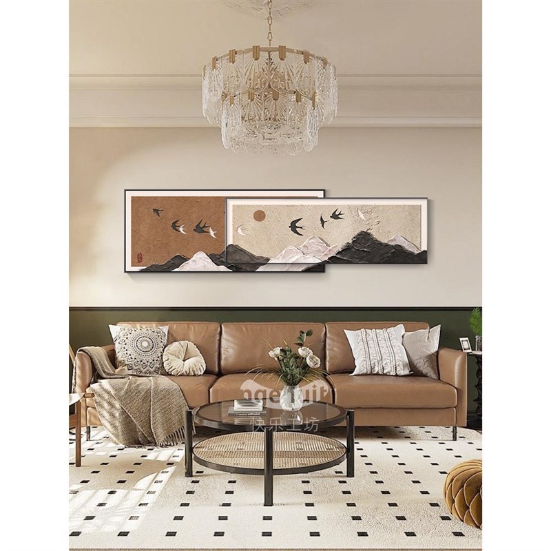 美拉德装饰画中古风客厅沙发背景墙挂画法式复古22新款大气壁画