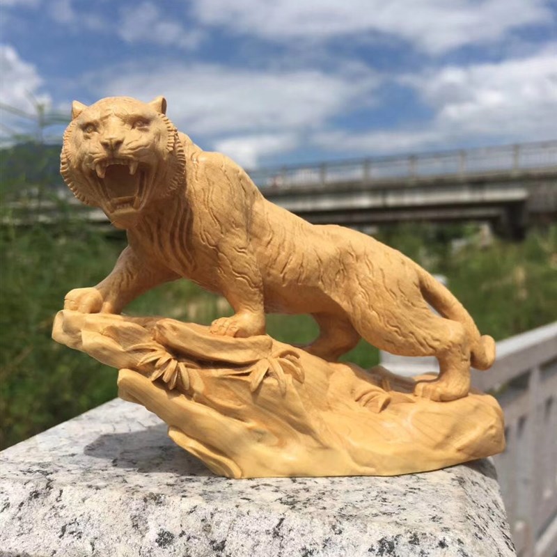 小叶黄杨木雕老虎摆件文玩手把件工艺礼品摆饰实木雕刻装饰生肖虎