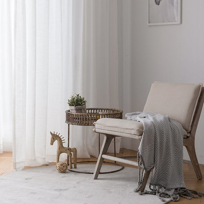 现代纯色棉麻客厅卧室飘窗落地新百搭透光窗帘纱帘梵净