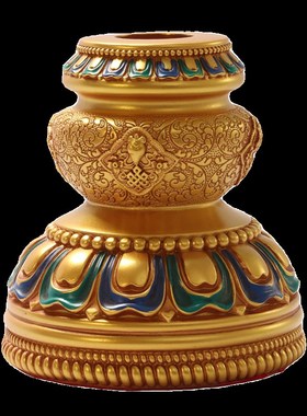 家用藏族手摇转金筒底座树脂彩绘手持转轮经桶插座八吉祥家居摆件