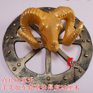 蒙古族特色勒勒车轱辘仿古实木木质车轮铆钉传统牛车轱辘木车轮