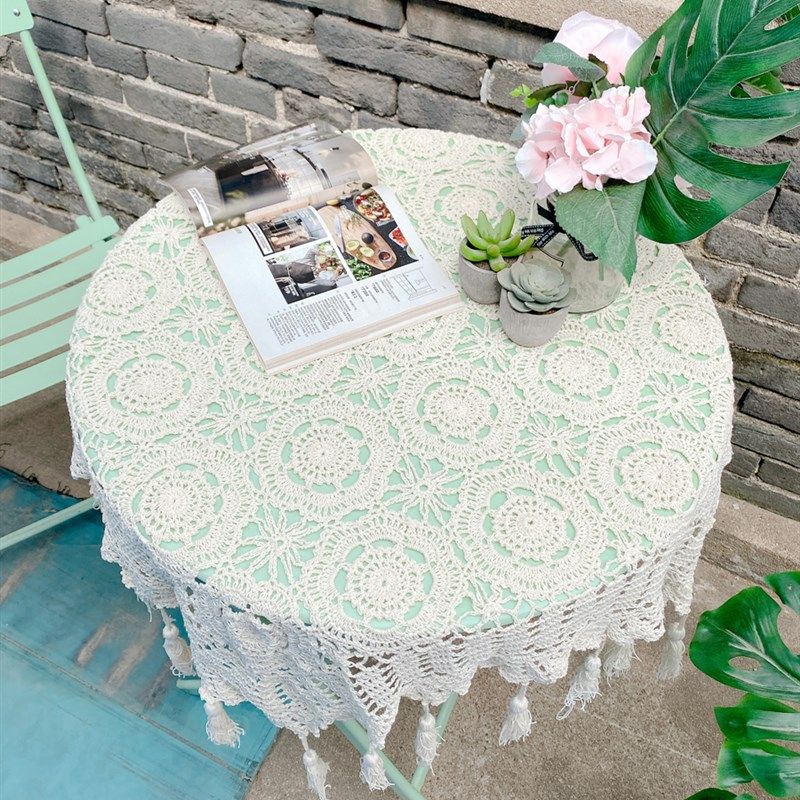 欧式田园风棉线手工钩针钩织流苏方桌布桌垫空调电视沙发盖巾,居家布艺,桌布,淘宝优惠券,粉丝福利购,淘宝优惠卷