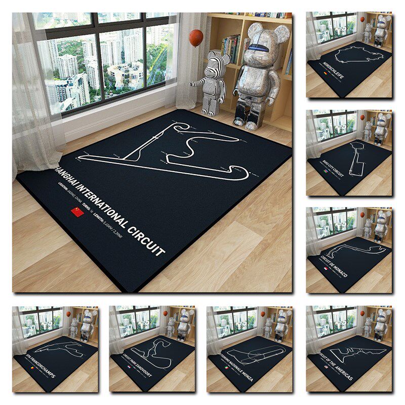 F1赛车模拟器赛道地毯纽北地图床边摩托车停车长方形竖向防滑地垫