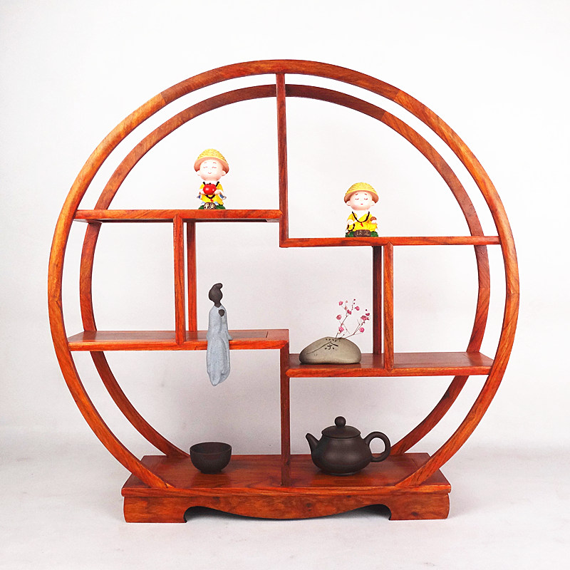 茶壶茶具架子小型博古架实木中式小圆形花梨木鸡翅木多宝阁