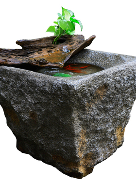 石臼流水鱼池鱼缸庭院水景老石槽室内流水喷泉水槽仿真老石器