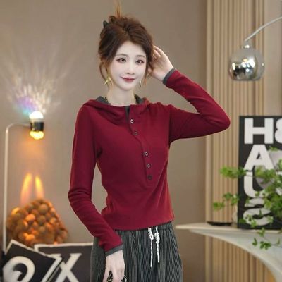 秋冬季新款时尚显瘦连帽长袖打底女士韩版修身保暖德绒卫衣上衣