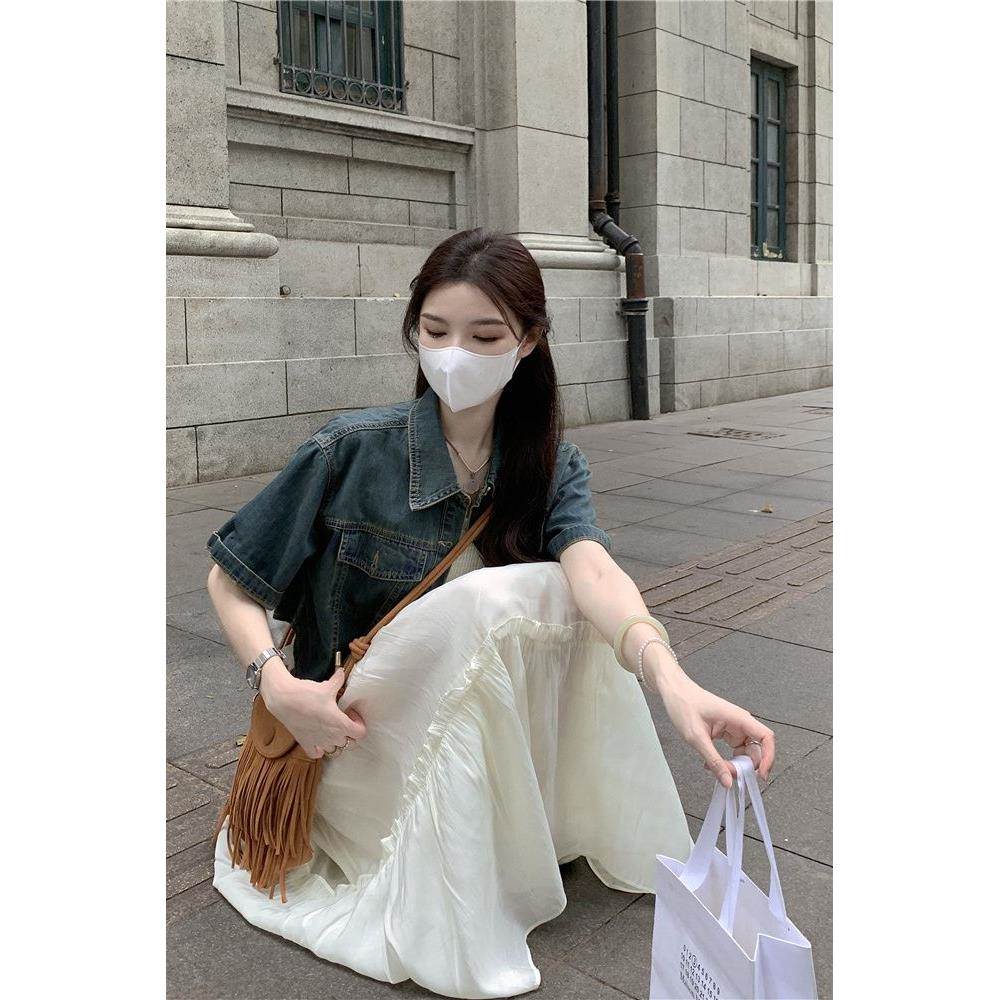 温柔风雪纺连衣裙女夏季高级感遮肚子显瘦短款小外套吊带裙套装