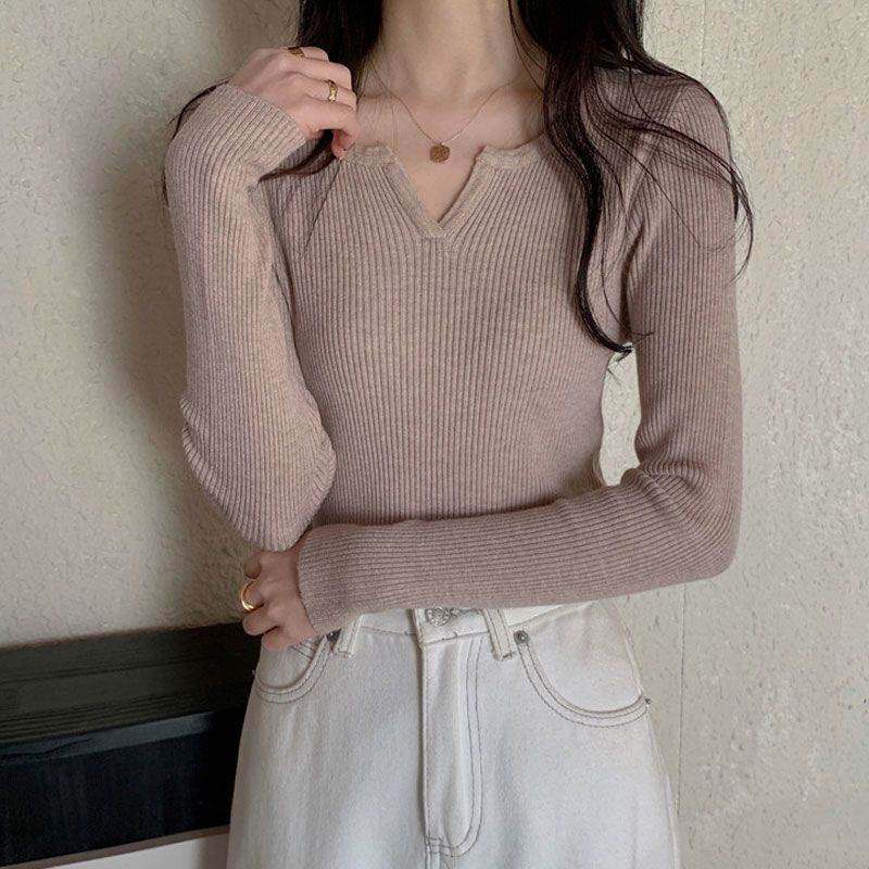 黑色针织打底衫2026春秋设计感小众上衣女修身洋气内搭领毛衣潮