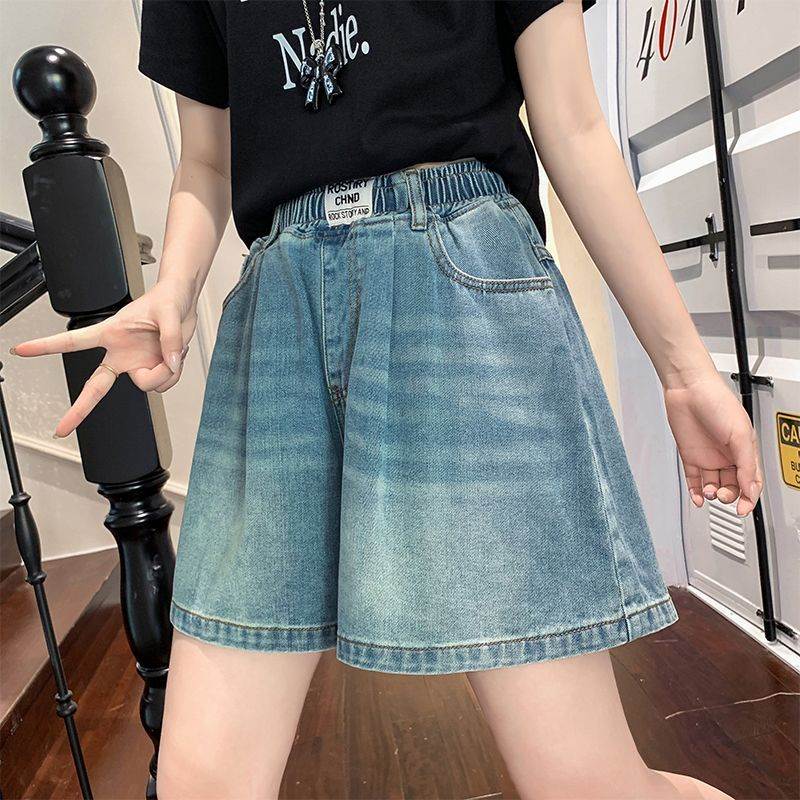牛仔短裤夏季薄款阔腿宽松高腰学生大码女装胖