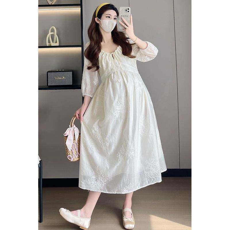 孕妇装夏季新款连衣裙长款外穿清新遮孕肚薄款宽松高级感孕晚期