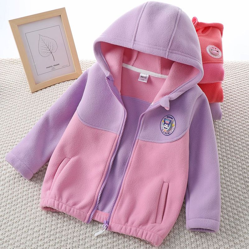女童摇粒绒外套早秋2025新款儿童抓绒连帽卫衣中大童加绒保暖上衣