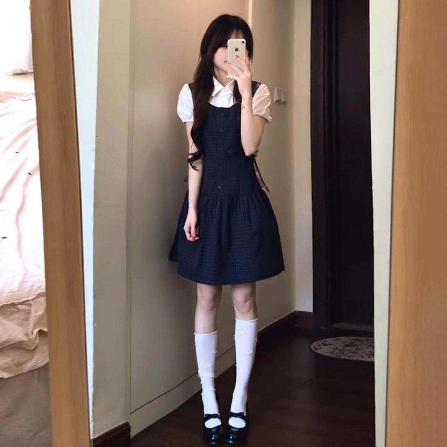 韩系气质学院风假两件连衣裙15初中学生13少女孩12岁大童夏季裙子