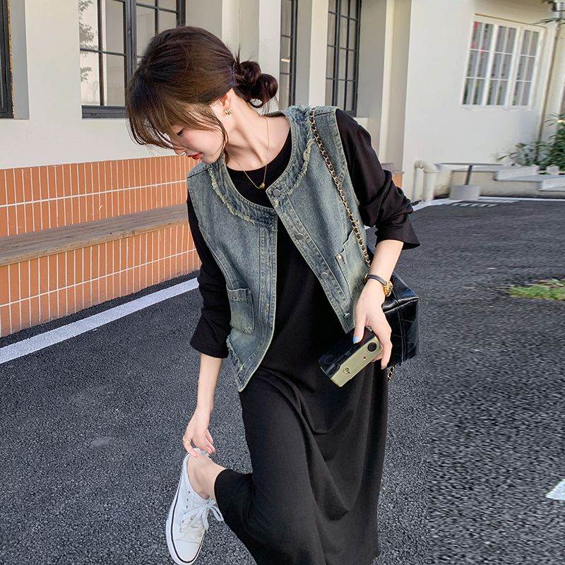 时尚流苏牛仔马甲外套女秋冬秋季新款宽松减龄百搭无袖马夹上衣潮