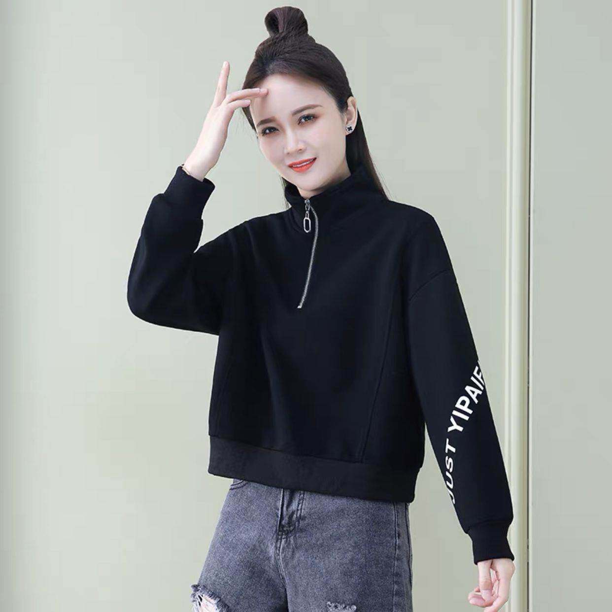 小个子立领半拉链短款卫衣女洋气2026春春季新款宽松休闲上衣外套