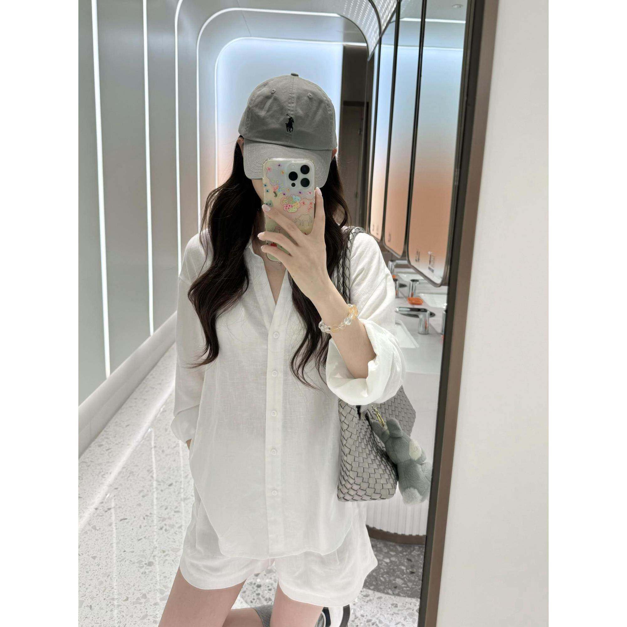 秋季新款小清新棉麻衬衫白衬衫薄荷绿清新领显瘦宽松衬衫女
