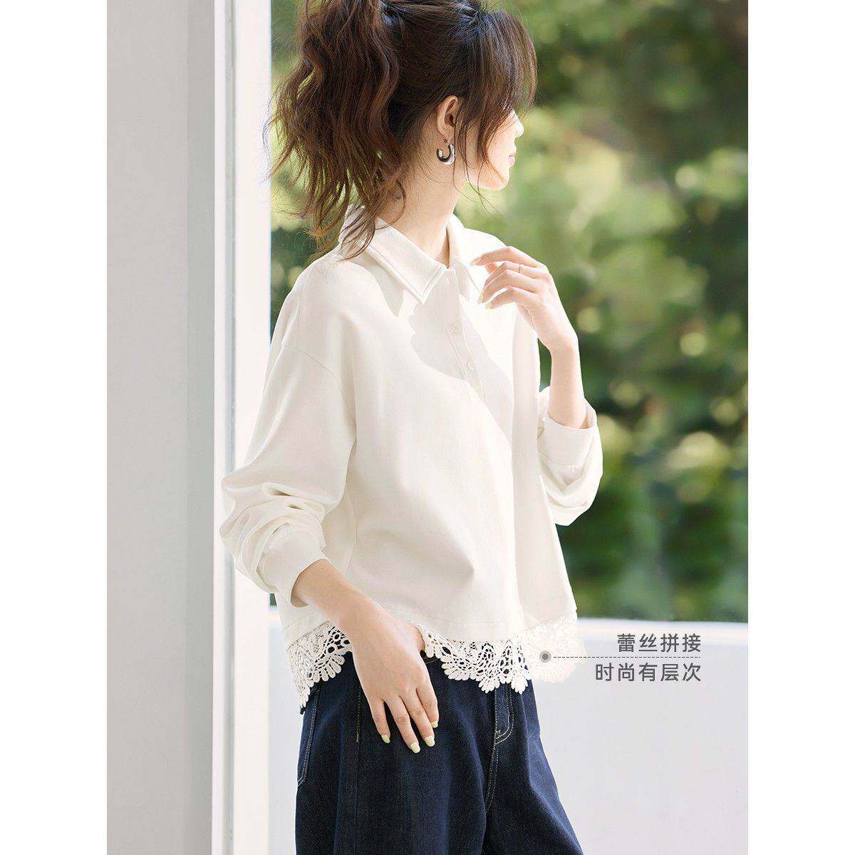 蕾丝拼接卫衣女2026秋季新款轻生活透气时尚百搭通勤领上衣棉