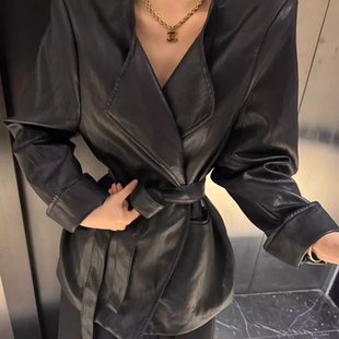 新款 PU皮外套女2025秋季 设计感潮流上衣 小众气质轻奢宽松长袖 法式