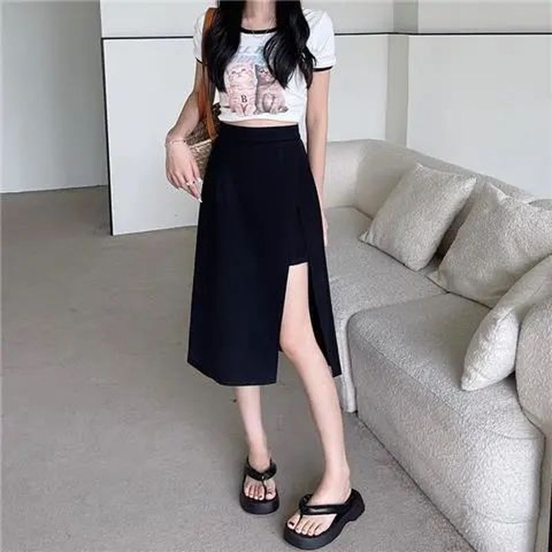 西装半身裙女大码不规则夏季季黑色显瘦设计感高腰a字中长款裙子