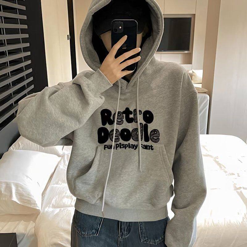 美式短款卫衣女秋冬季2025新款爆款即墨宽松连帽加绒上衣帽衫外套