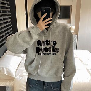 美式短款卫衣女秋冬季2025新款爆款即墨宽松连帽加绒上衣帽衫外套