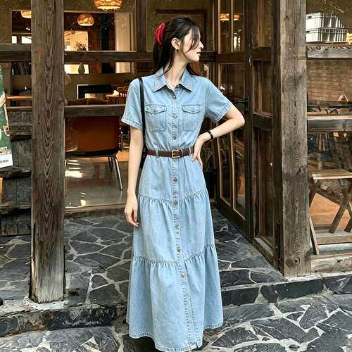 牛仔连衣裙女2026夏季新款高级感收腰气质盐系轻奢女神范显瘦裙子