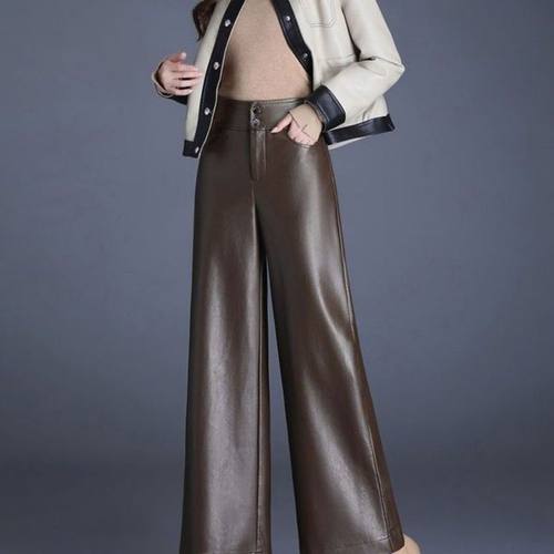 大码胖妹妹海宁皮裤加厚秋冬2025新款显瘦高腰洋气宽松阔腿长裤