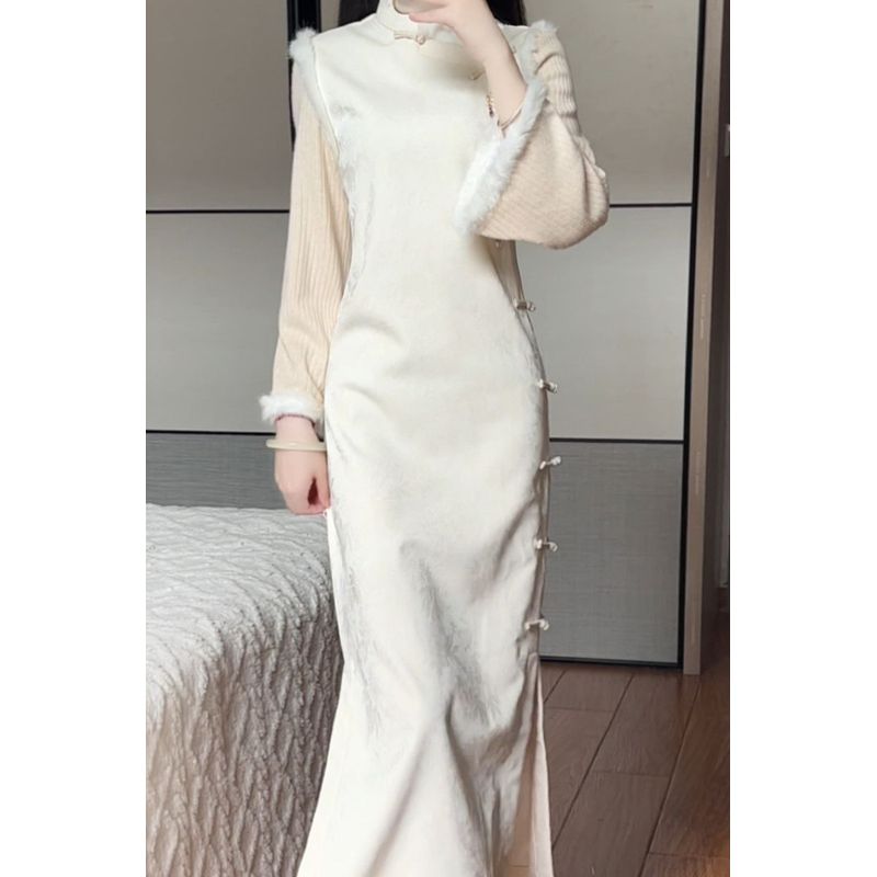 2025年秋冬季新款改良旗袍年轻气质高档超仙假两件日常百搭连衣裙