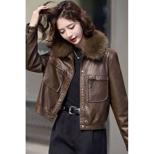 海宁加绒加厚皮衣外套女2025冬季新款宽松显瘦时尚百搭短款皮夹克
