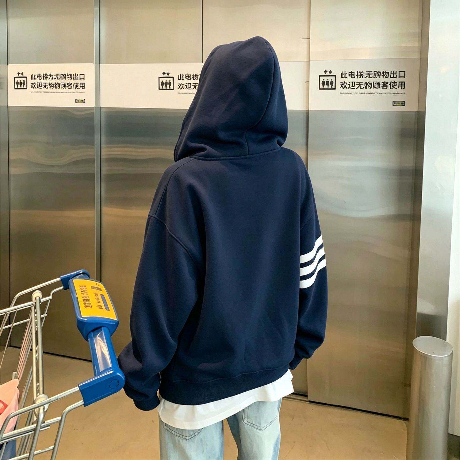 韩版时尚超好看条纹连帽开衫卫衣女春春季新款宽松通勤百搭外套潮