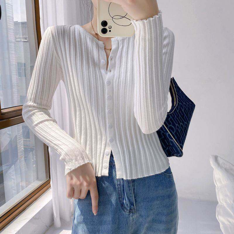 圆领开衫针织外套女薄款宽松显瘦小个子早春秋大码羊毛衣外搭上衣