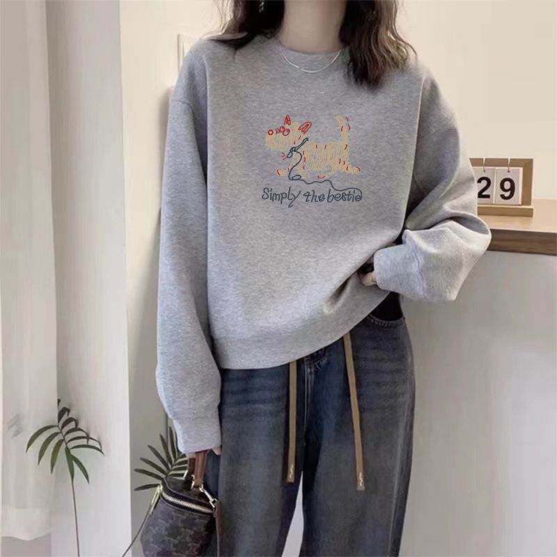 圆领套头打底衫加绒加厚卫衣女2026春夏新款宽松韩版外套春秋薄款