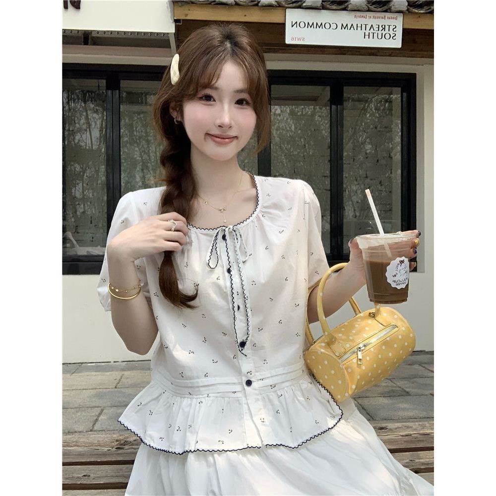 韩版蝴蝶结衬衫上衣半身裙女2026夏季新款时髦修身显瘦气质套装