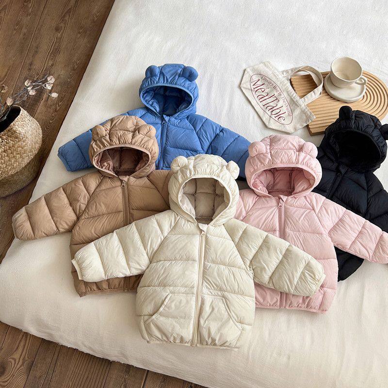 儿童轻薄羽绒棉服男童短款棉袄女童连帽宝宝棉衣小童纯色外套夹克