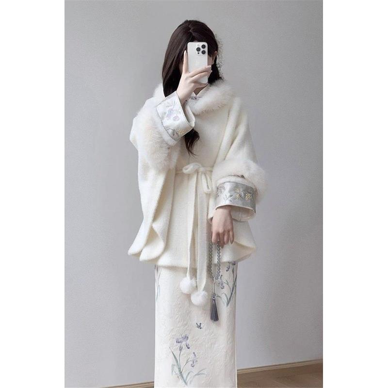 气质旗袍倒大袖绝美新款中长款秋冬感加绒改良高级连衣裙修身加厚