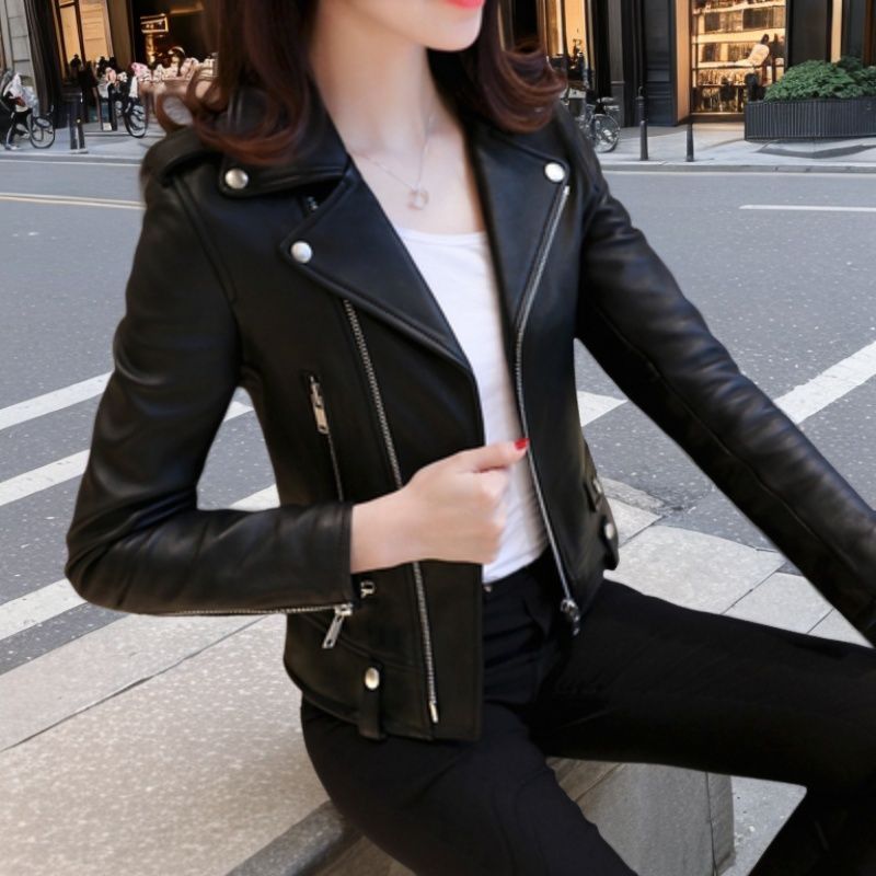 皮衣女短款外套炸街港风春秋2025冬季新款韩版修身黑色机车皮修身