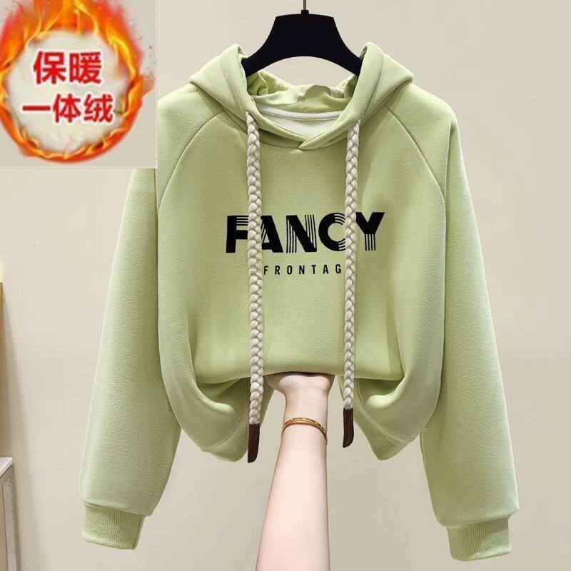 连帽秋冬短款卫衣女2025新款爆款小个子加绒外套冬设计感小众上衣