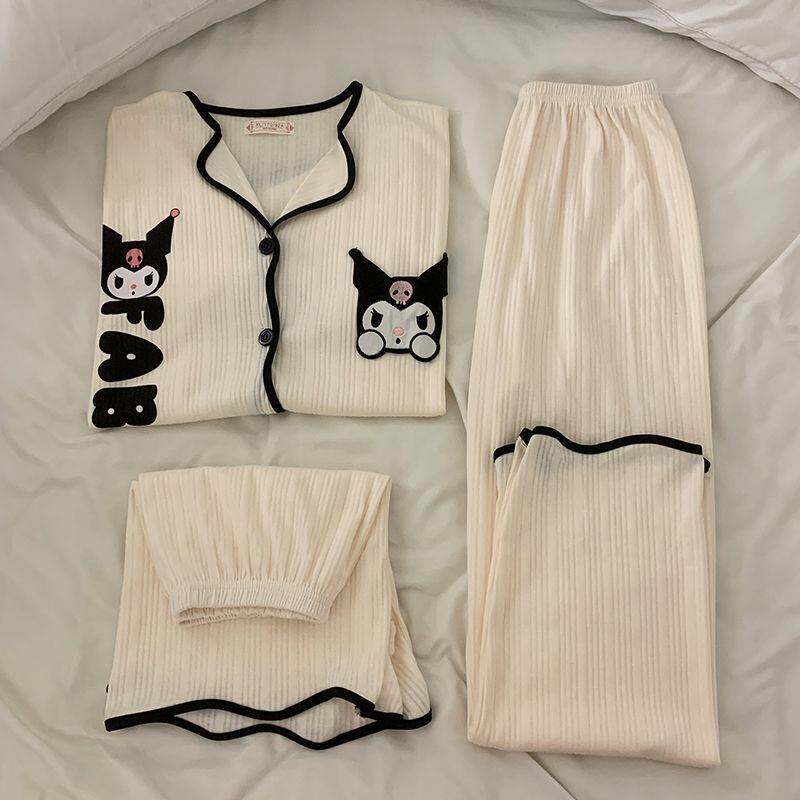 三件套可爱卡通开衫睡衣女夏季新款韩版学生休闲大码家居服可外穿
