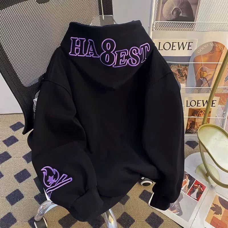 白色连帽卫衣女2025新款爆款秋冬季薄款秋冬刺绣字母外套秋冬上衣