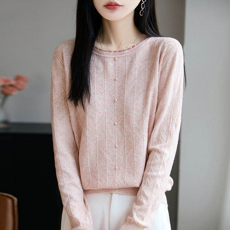蕾丝钉珠针织衫打底长袖2026新款春秋洋气女装毛衣爆款