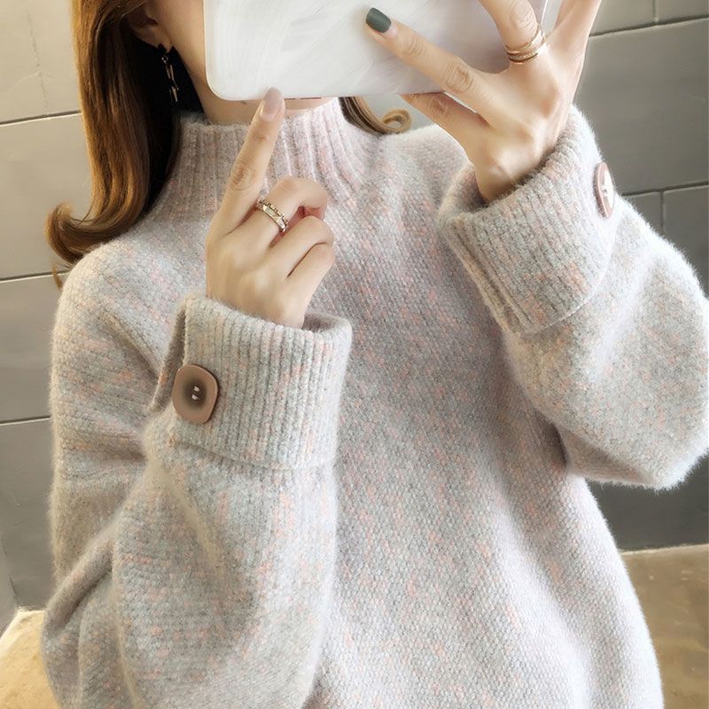 毛衣女秋冬加厚2023新款雪尼尔水貂绒宽松洋气半高领针织打底衫女